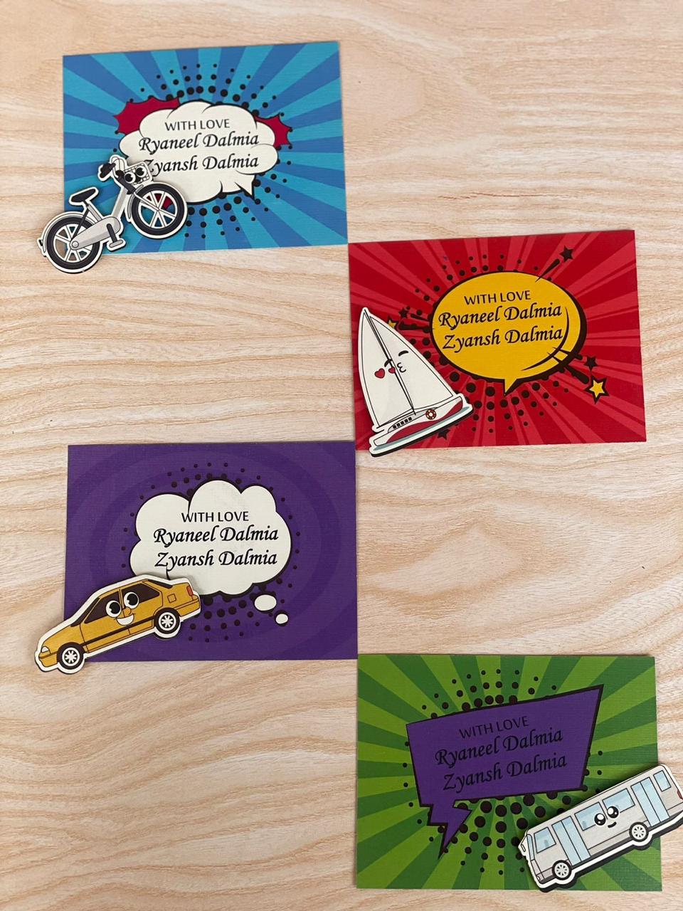 Travel Theme Cards (Bicycle, Watch, Car, Bus)