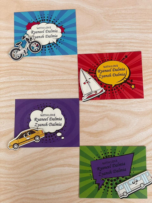 Travel Theme Cards (Bicycle, Watch, Car, Bus)